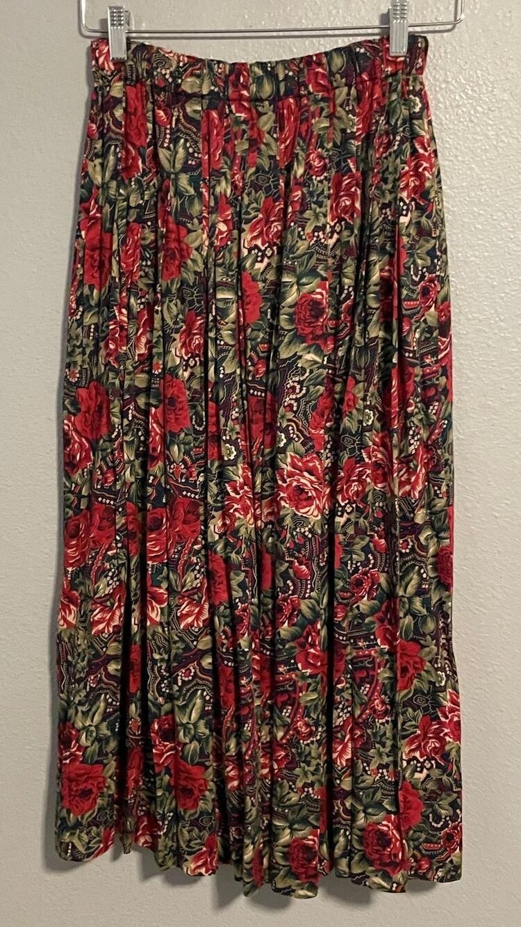 Vintage The Eagles Eye Skirt Womens Medium Multicolor Floral Pleated Cottagecore